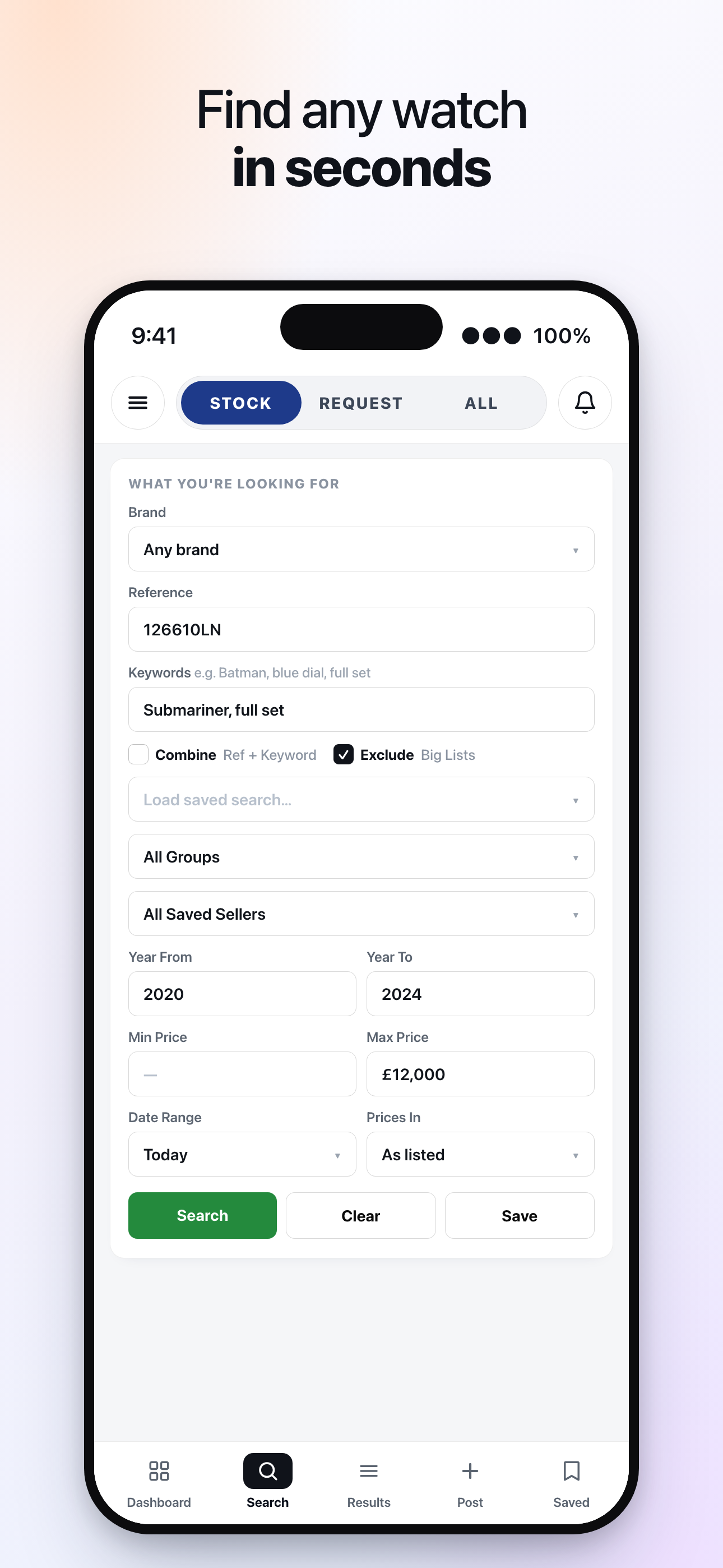 Searching stock on the iPhone app