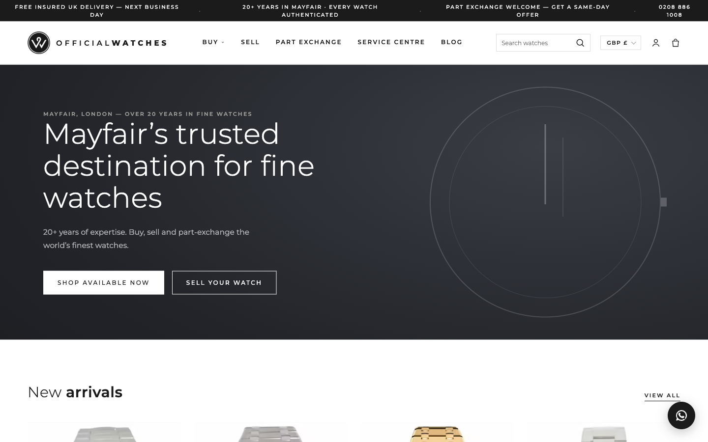 The Official Watches storefront