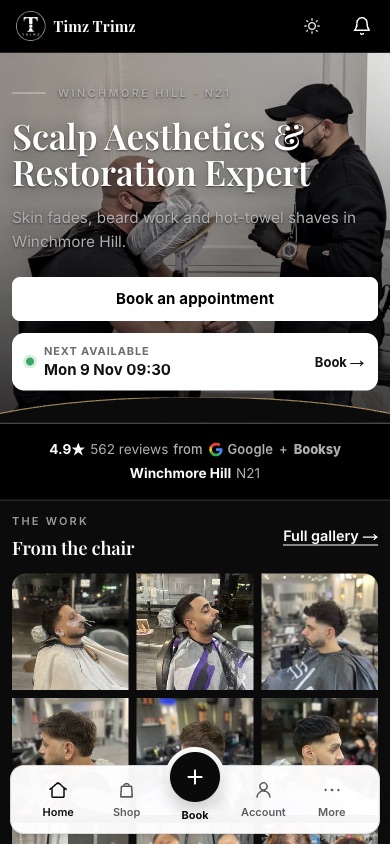 The Timz Trimz site on an iPhone
